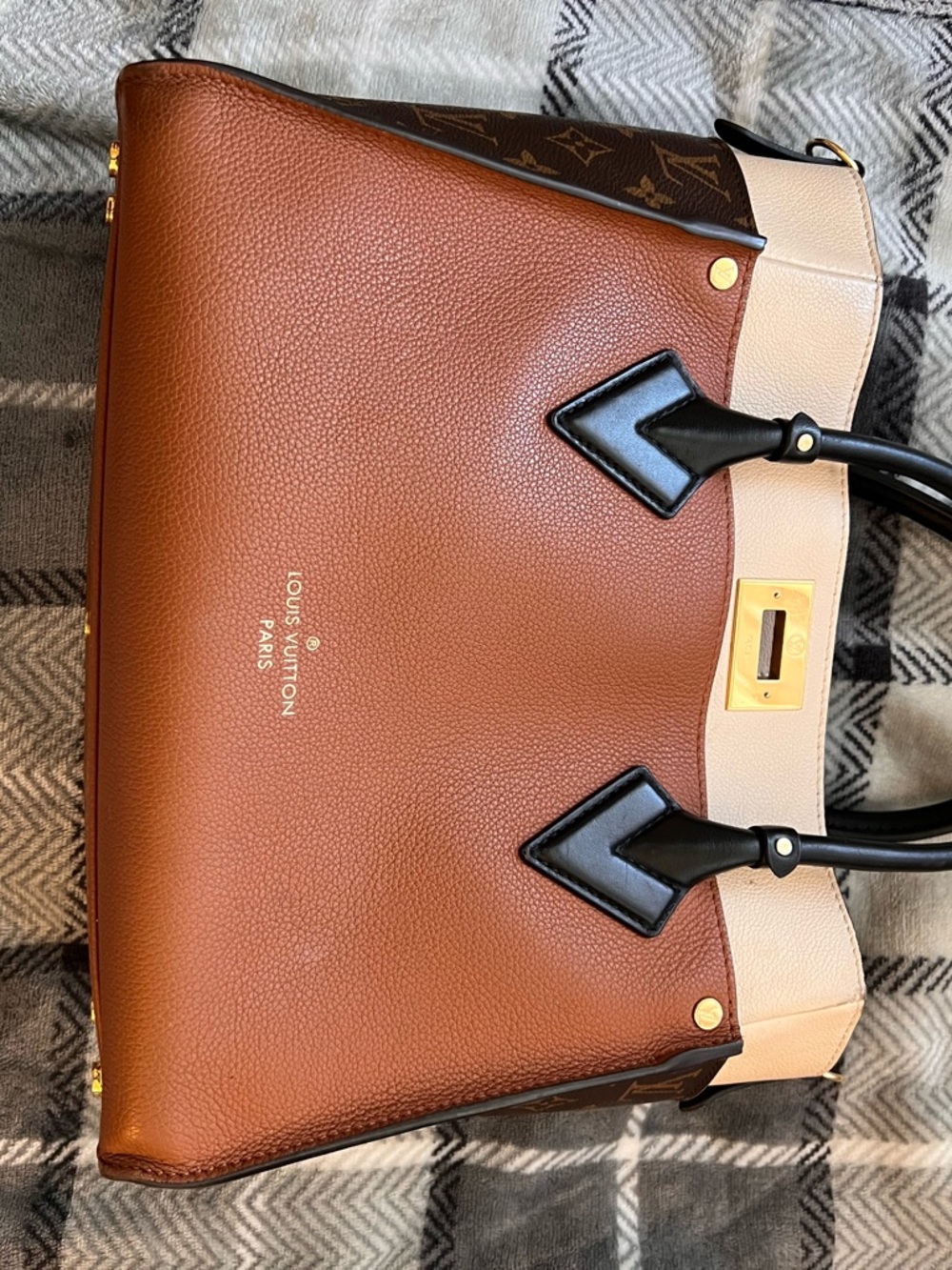 Louis Vuitton Brown, Beige & Black Leather Tote